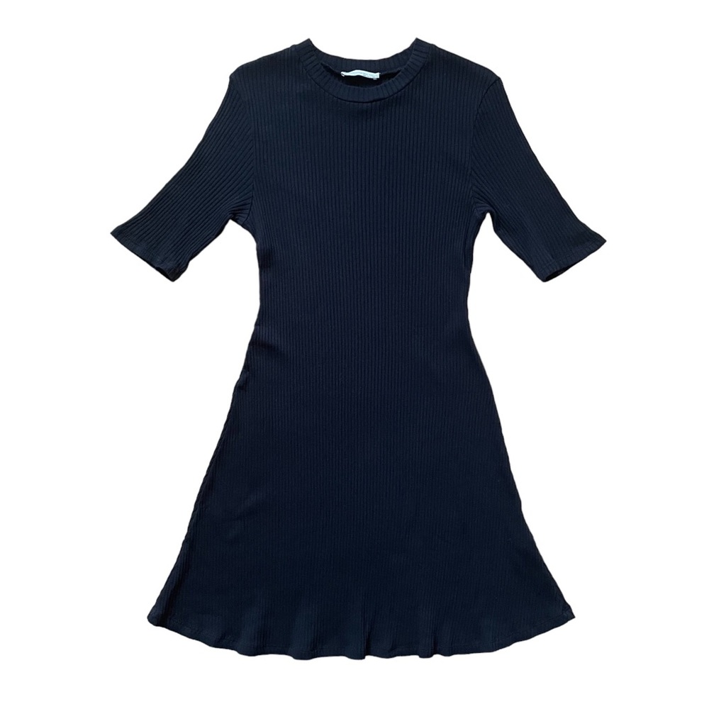 Zara TRF Black Cotton Ribbed Short Sleeve Tee Dress Medium Large